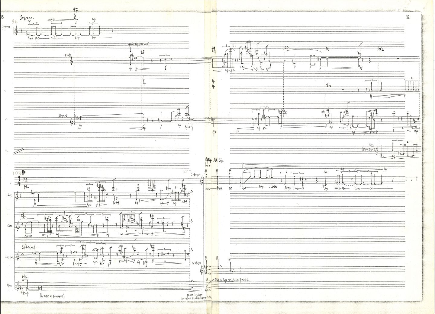 Facsimile copy of bars 96–104 of Paul Keenan’s chamber cantata The Ruin